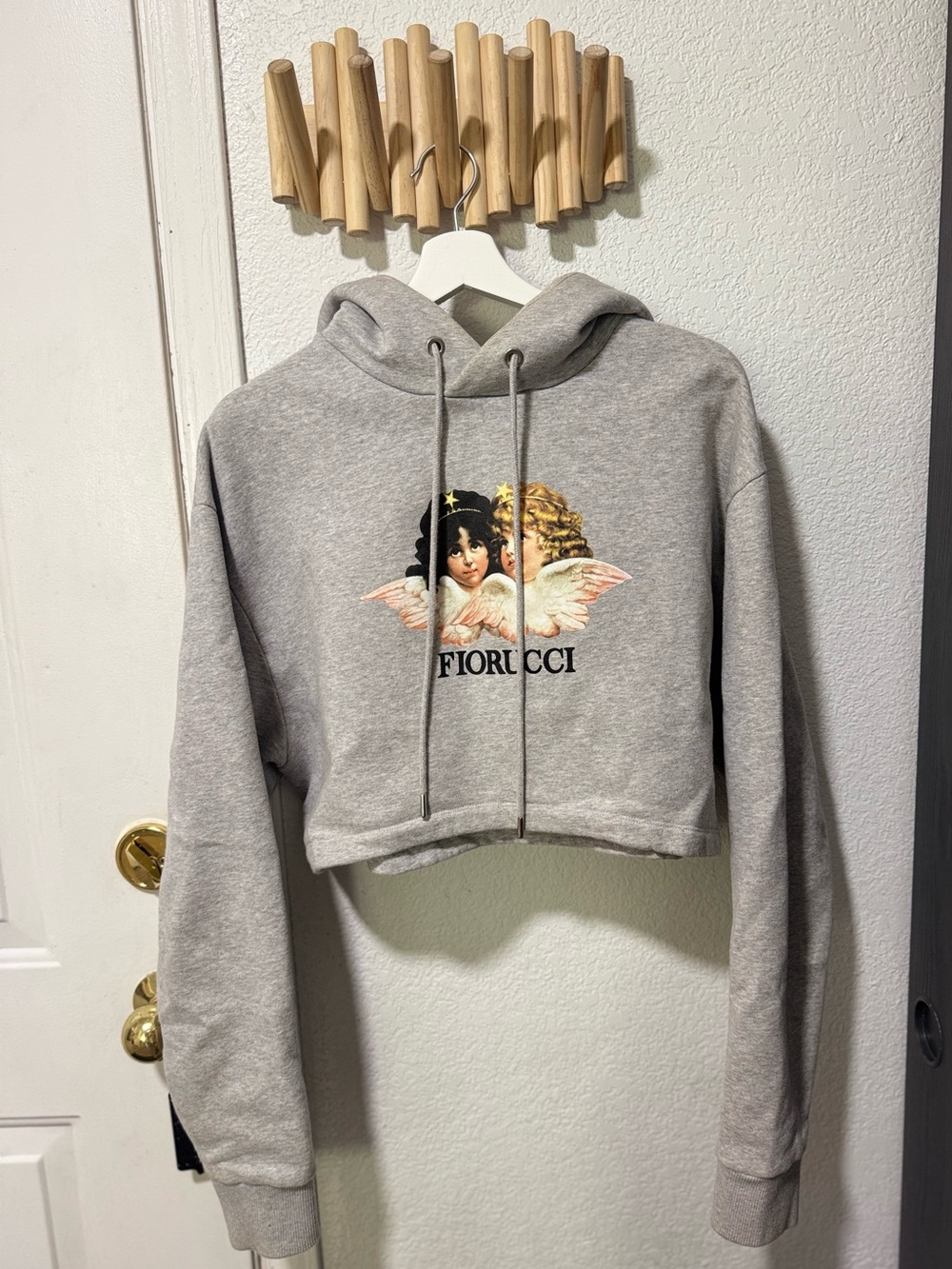 Fiorucci Heather Gray Cropped Angel Graphic Hoodie